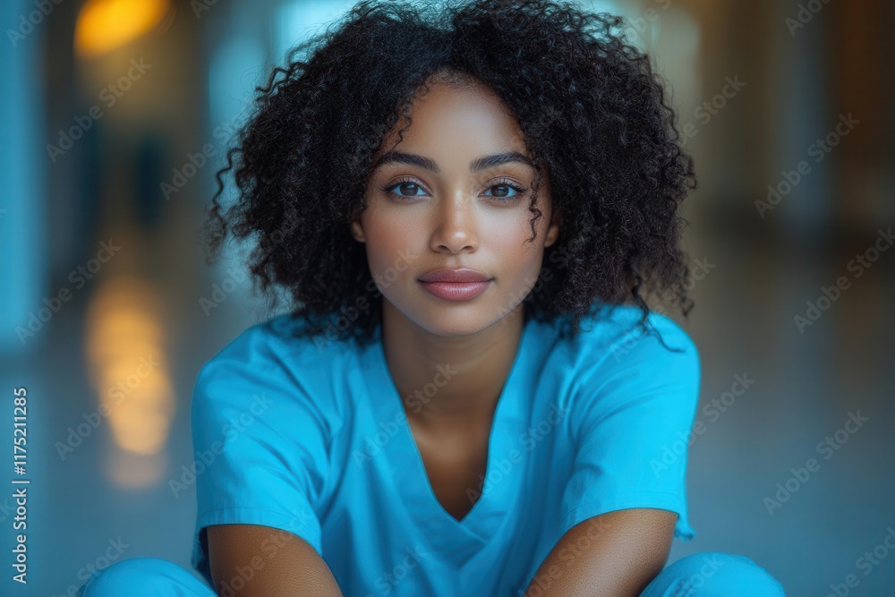 a portrait of an overworked african american nurse sitting on the hospital floor looking tired and stressed capturing the emotional toll of caring for others a portrait of an overworked african american nurse sitting on the hospital floor looking tired and stressed capturing the emotional toll of caring for others
