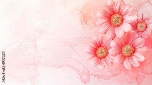 Beautiful Pink Flowers on Soft Gradient Background with Delicate Smoke Effects