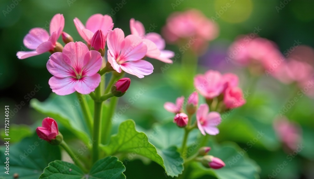 Delicate pink flowers on Geranium robertianum stems, garden decoration, foliage Delicate pink flowers on Geranium robertianum stems, garden decoration, foliage