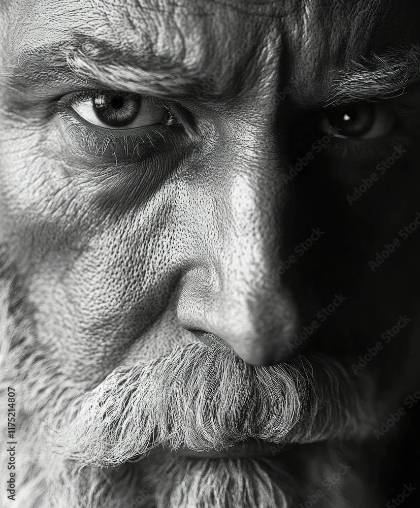 Obraz premium Close-up portrait of an older man with intense expression and textured skin