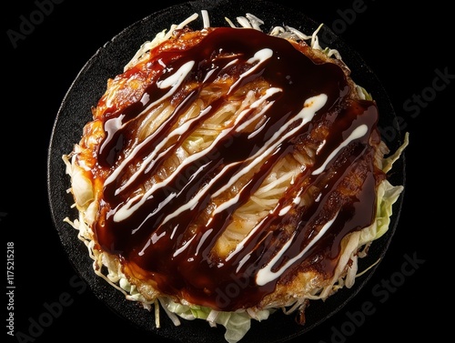 Layering Deliciousness Hiroshima-Style Okonomiyaki with Noodles and Cabbage photo