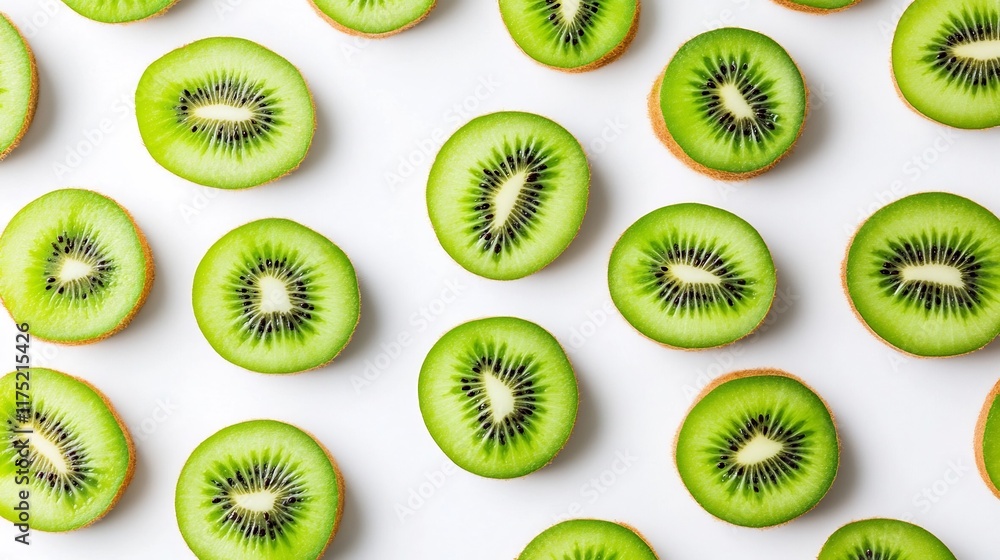 Fototapeta premium Sliced and Whole Kiwi Fruits Scattered on White Background