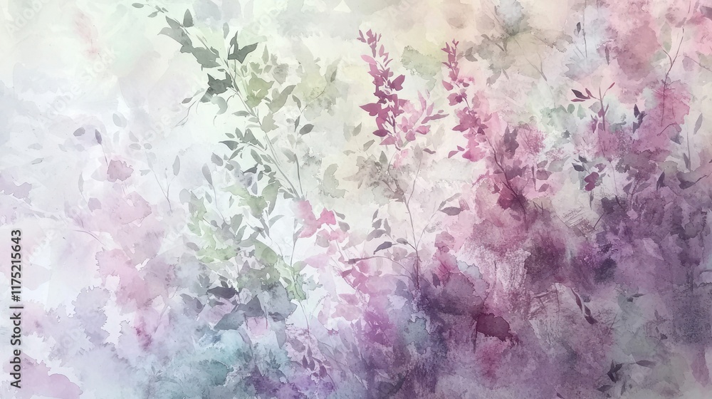 Fototapeta premium Watercolor Painting of Pastel Flowers and Leaves