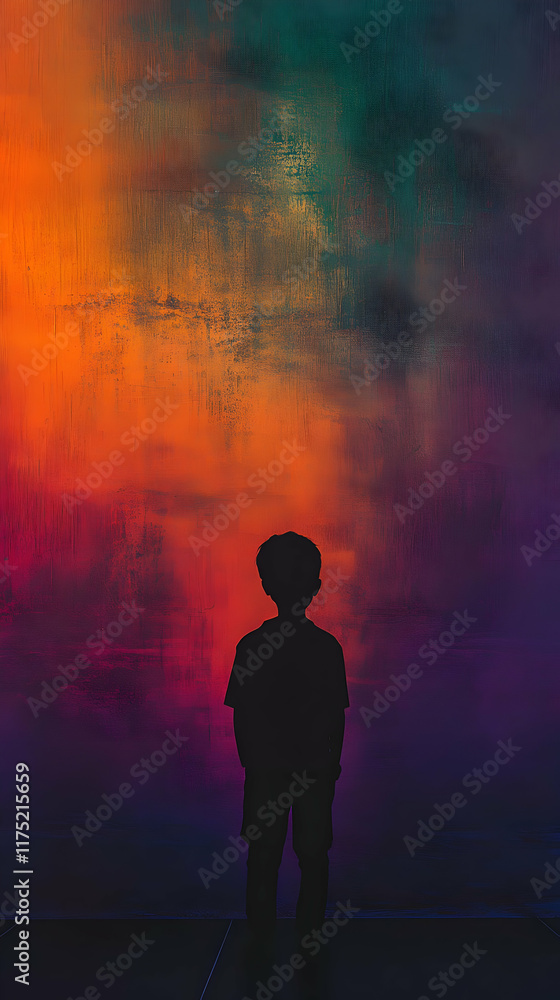 Silhouette Child Abstract Painting Background Silhouette Child Abstract Painting Background