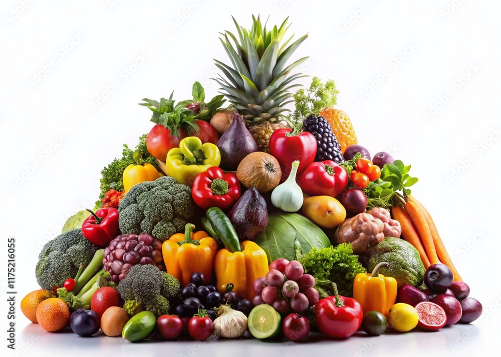 Silhouette of Fresh Fruit and Vegetable Heap on White Background - Stock Photo Silhouette of Fresh Fruit and Vegetable Heap on White Background - Stock Photo