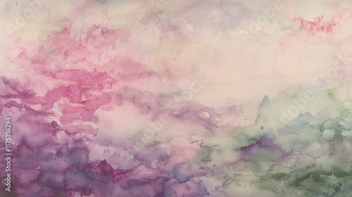 Abstract Watercolor Landscape in Soft Pastel Hues