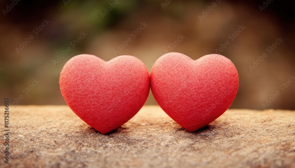Obraz premium Two red hearts symbolize love and affection, perfect for expressing emotion and connection in various projects.