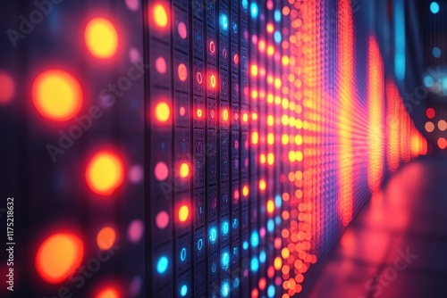 Wallpaper Mural Colorful LED lights illuminate a wall at night in a vibrant urban setting Torontodigital.ca