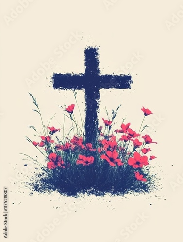 illustration of a cross and flowers