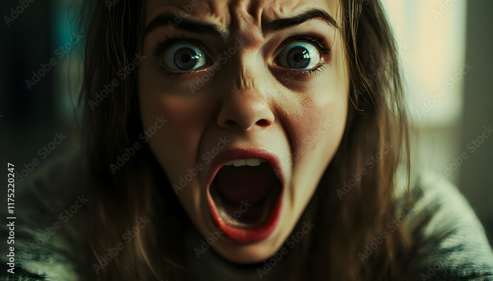 A girl screaming in surprise, her face filled with shock and awe AI Generated A girl screaming in surprise, her face filled with shock and awe AI Generated