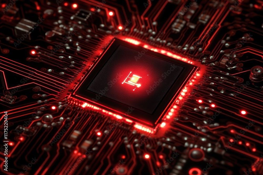 Fototapeta premium Illuminated Microchip: A Close-Up View of Advanced Technology