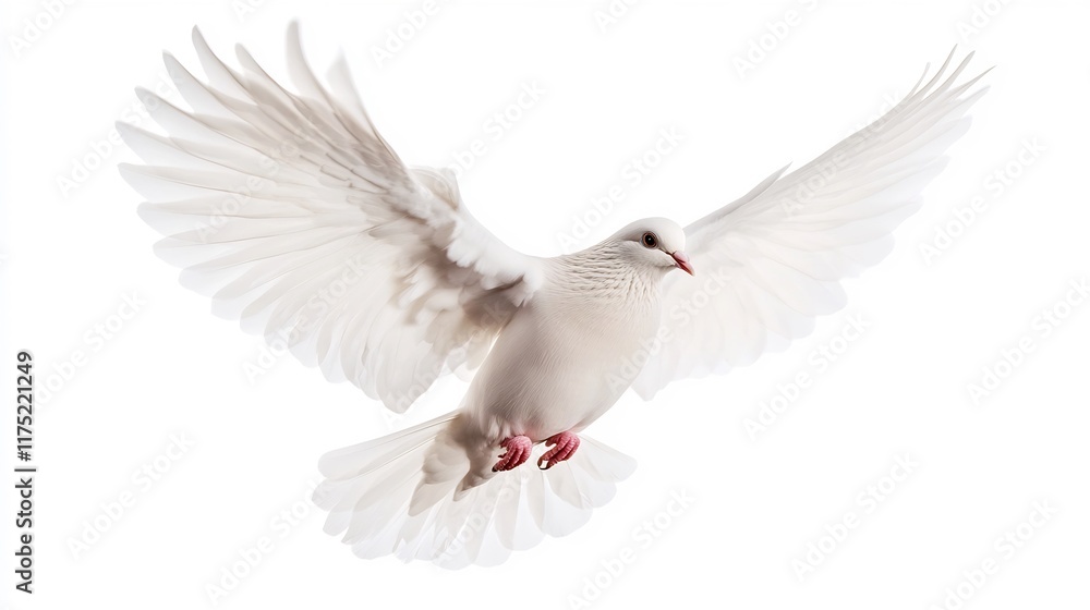 Obraz premium White Dove in Flight with Spread Wings on Plain Background
