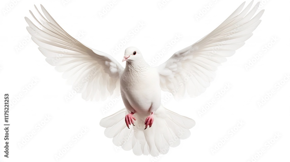 Fototapeta premium Majestic White Dove with Outstretched Wings Soaring in Peaceful Freedom