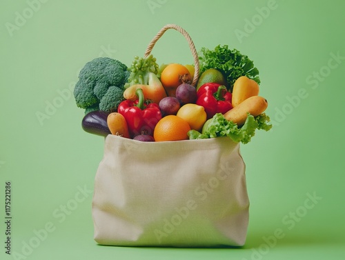 Fresh Fruits and Vegetables in Reusable Shopping Bag photo