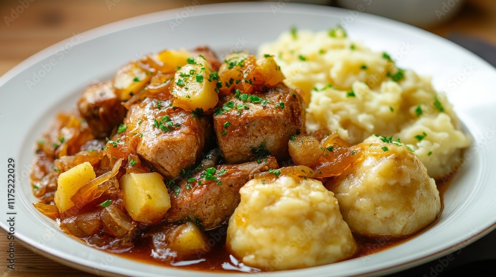 Roast pork with sauerkraut and potato dumplings, 16:9 Roast pork with sauerkraut and potato dumplings, 16:9