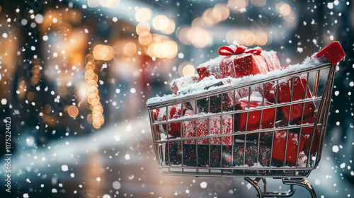 Obraz na płótnie An online shopping interface displaying Christmas-themed products, enveloped in virtual snowflakes and twinkling lights, creating a cozy shopping atmosphere w salonie