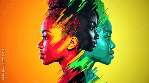 Black History Month honors heritage culture civil rights and activism. Vibrant Portrait of Two Diverse Young Women in Colorful Design