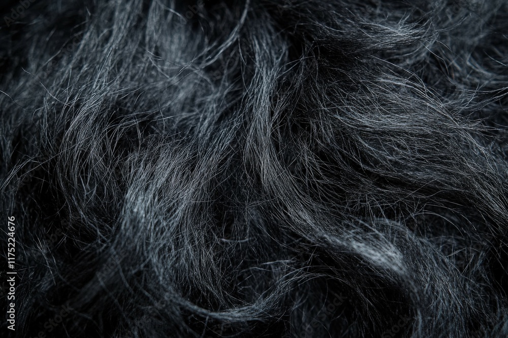 Naklejka premium Close-up view of black wool fibers showcasing texture and detail