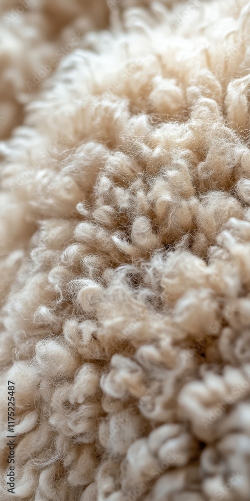Close-up view of soft wool fibers with natural curly texture