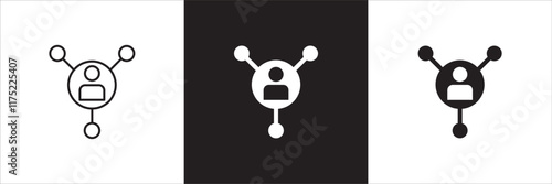 Business person network connection icon set. Icons that have meaning of relation, community, management, partner, social, interaction, communication. Vector icon design in thin line and flat design.