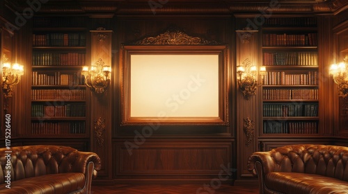 Elegant Library Interior With Large Ornate Frame