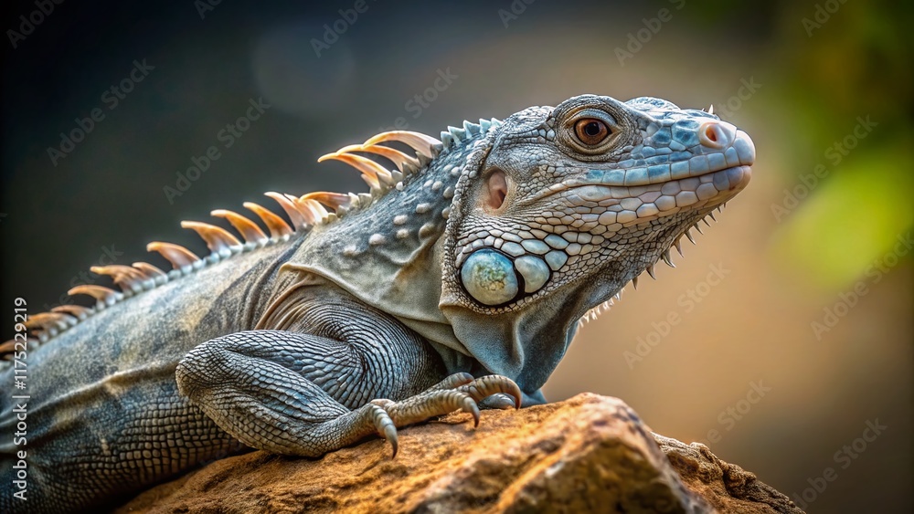 Obraz premium Silver Iguana on Rock - Symbol of the 2024 Dragon Year