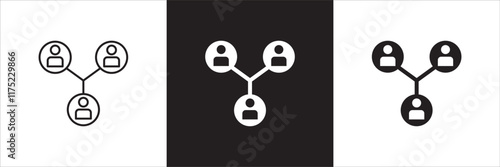 Business person network connection icon set. Icons that have meaning of relation, community, management, partner, social, interaction, communication. Vector icon design in thin line and flat design.