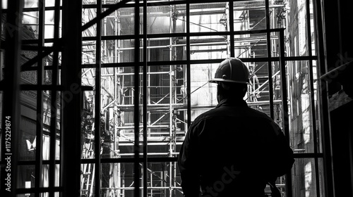 Construction Worker Observing Urban Renewal Project