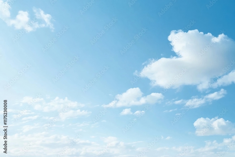 Bright blue sky with soft fluffy clouds creating a serene and calming atmosphere perfect for nature-themed visuals.