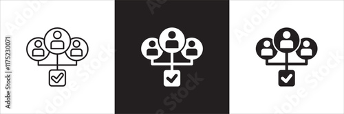 Teamwork cooperation icon set. Icons that have meaning of job done, relation, community, management, partner, social, interaction, communication. Vector icon design in thin line and flat design.