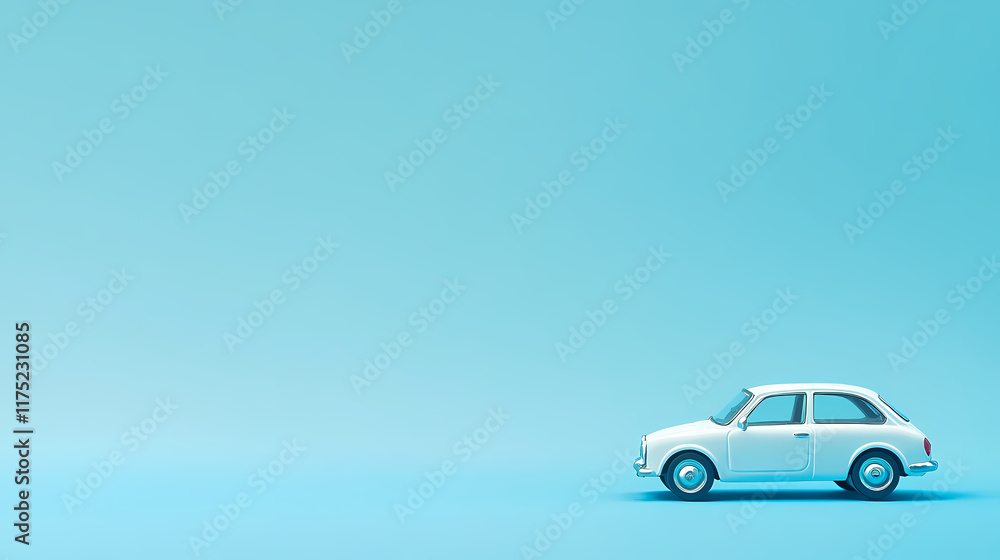 Fototapeta premium Retro small car on a blue background