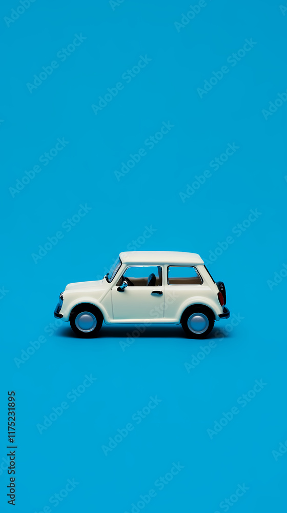 Fototapeta premium Retro small car on a blue background