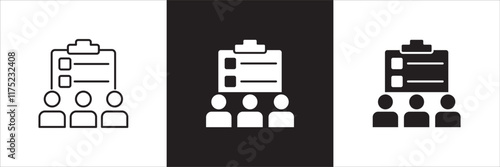 Teamwork cooperation icon set. Icons that have meaning of job done, relation, community, management, partner, social, interaction, communication. Vector icon design in thin line and flat design.