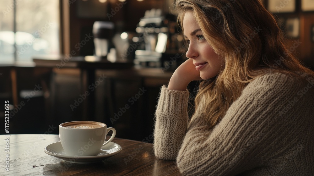 Woman enjoying coffee in a cozy cafe during afternoon relaxation Woman enjoying coffee in a cozy cafe during afternoon relaxation