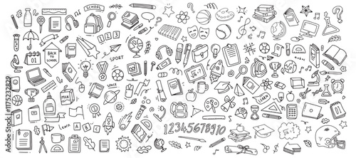 Back to school doodle elements. Vector illustration in line