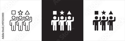 Cooperation participation icon set. Icons that have meaning of participation, relation, community, management, partner, social, interaction, communication. Vector icon design in thin line flat design.
