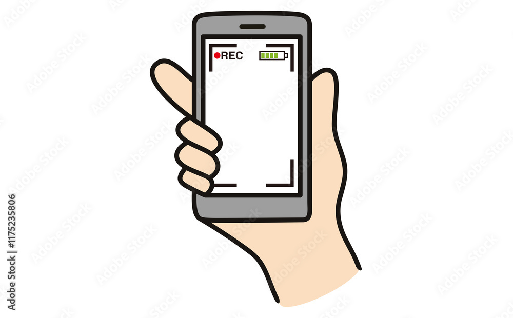 REC画面のスマホを持つ右手のカラーイラスト REC画面のスマホを持つ右手のカラーイラスト