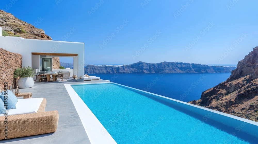 Fototapeta premium Modern Cliffside Villa With Infinity Pool and Ocean View