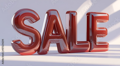 3D graphic glossy word 'sale', advertising banner, bright attractive inscription, increases sales, promotion, hiper realistic, red. Use in promoting sales, discounts , offers, e-commerce, marketplace photo