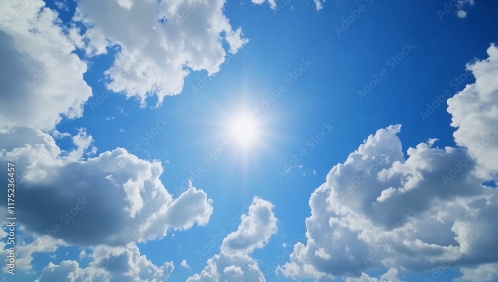 Bright blue sky with clouds and a shining sun. Bright blue sky with clouds and a shining sun.