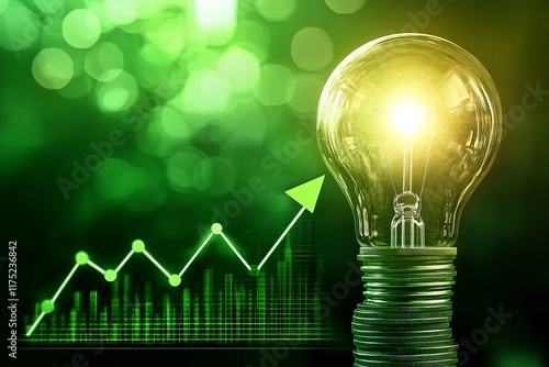 A light bulb glowing with green energy and coins , representing new sustainable trends for corporate marketing . 
