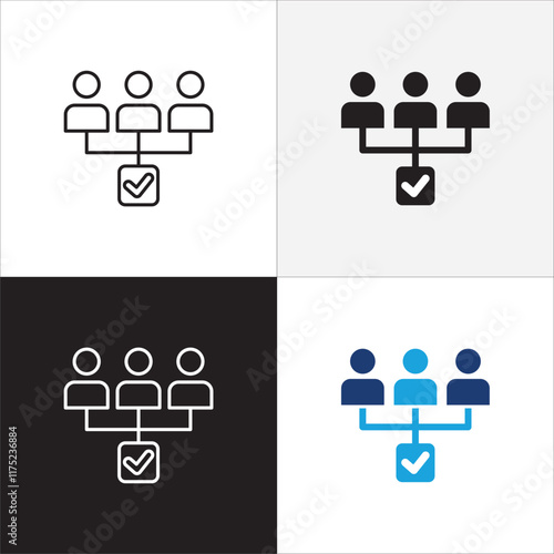 Teamwork cooperation icon set. Icons that have meaning of job done, relation, community, management, partner, social, interaction, communication. Vector icon design in thin line and flat design.