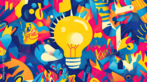 Vibrant Colorful Abstract Illustration of a Light Bulb in Art Background
