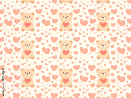 cute bear with heart valentine christmas gift with love nostalgia childhood soft pastel pattern background