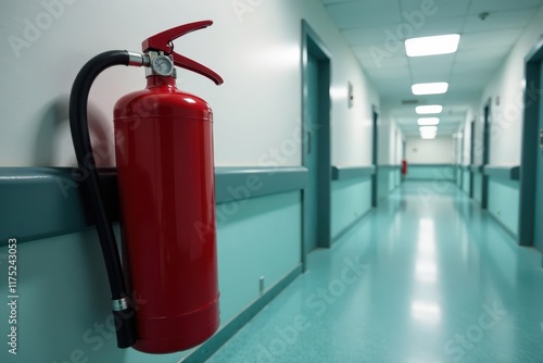 Wallpaper Mural Red fire extinguisher, hospital corridor wall, extinguisher, fire safety, metal Torontodigital.ca