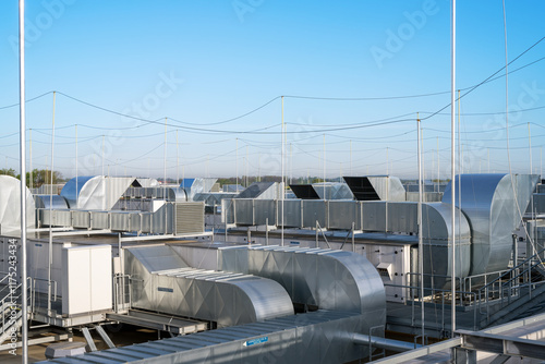 Miscellaneous industrial installations on the roof of manufacturing plant