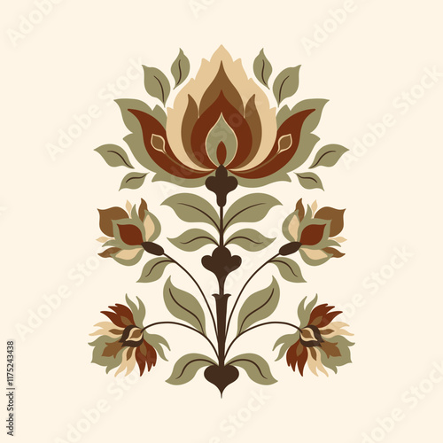 Mughal decorative ornamental floral. Vintage intricate traditional mughal style with flowers and foliage.