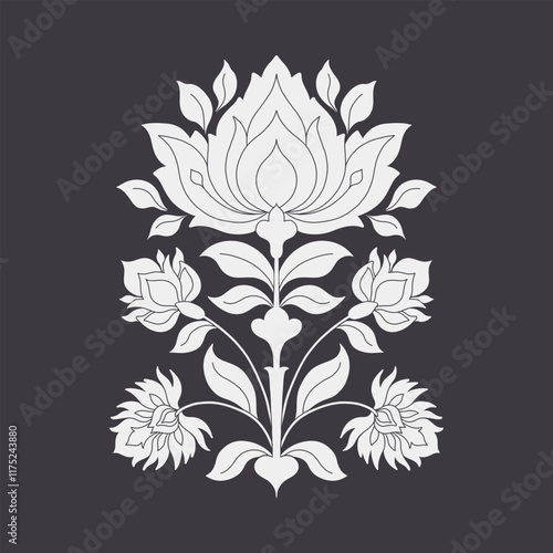 Mughal decorative ornamental floral. Vintage intricate traditional mughal style with flowers and foliage.