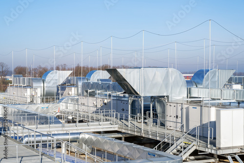 Miscellaneous industrial installations on the roof of manufacturing plant
