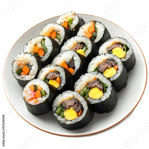 Slices of kimbap (Korean sushi rolls) isolated die cut 
